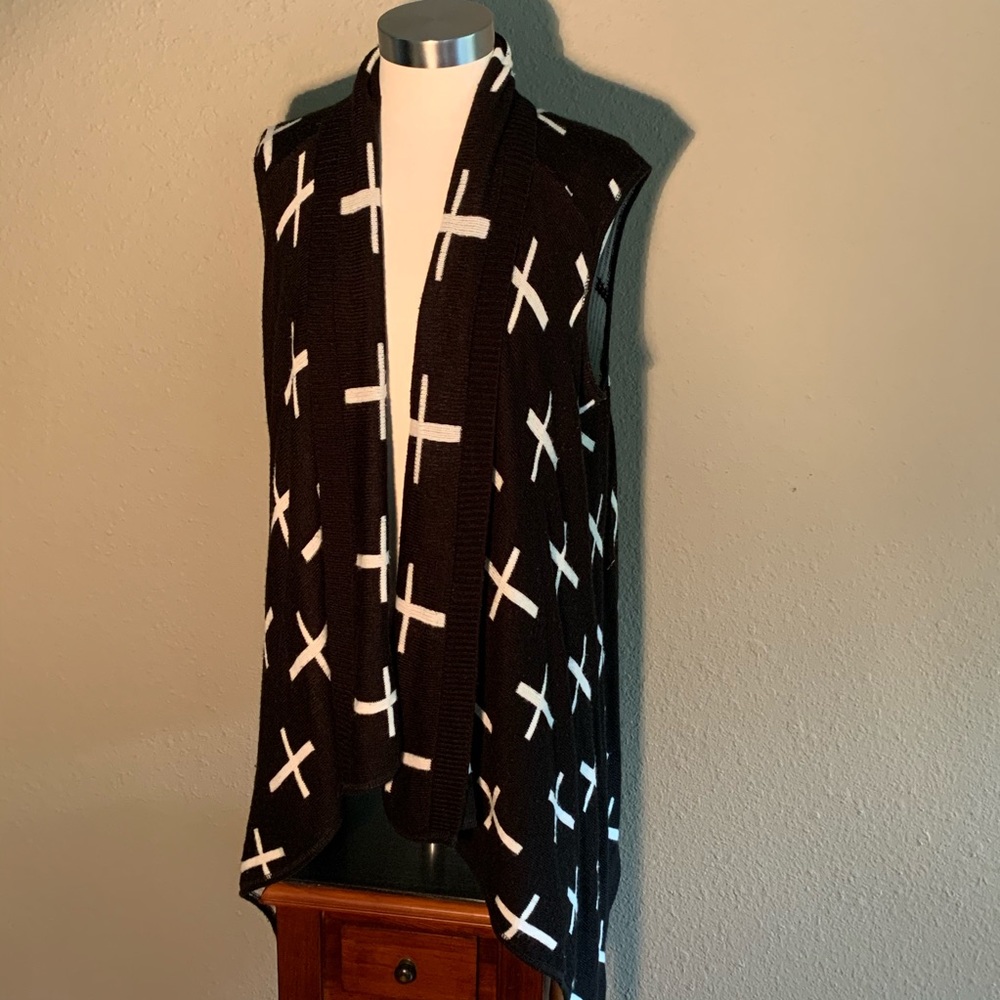 Dots Knit Long Cardigan Cross Sweater Size Large
